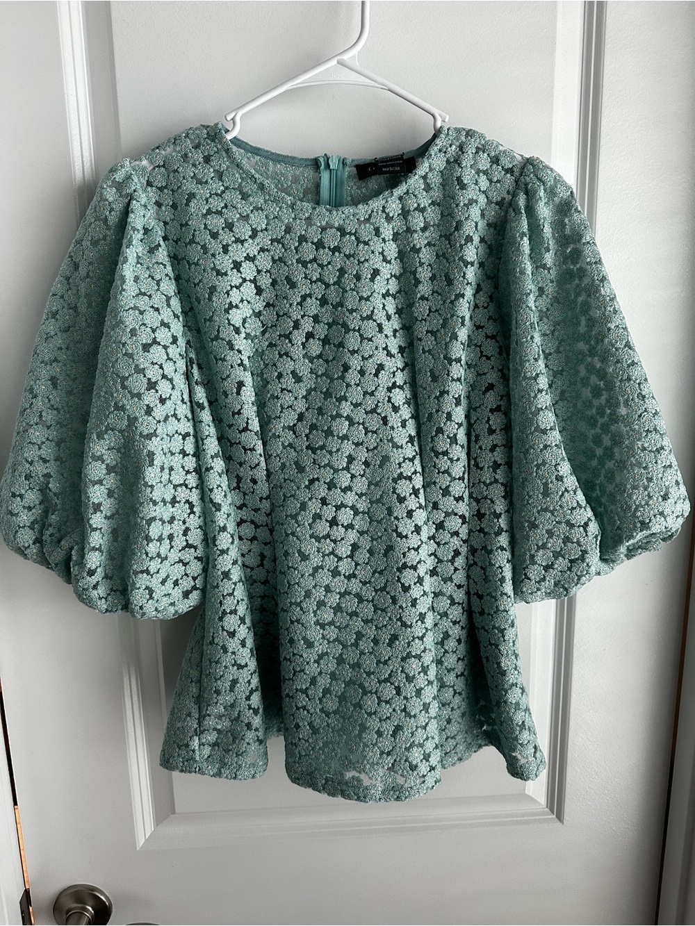 Women's Teal Green Lace Puff Sleeve Top